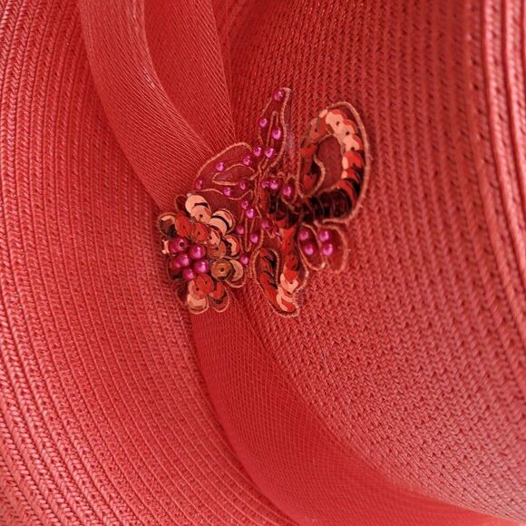 Vintage Ms Divine Red Hat Church Derby‎ Netted Bow Flower Sequin Applique Sraw main image 4